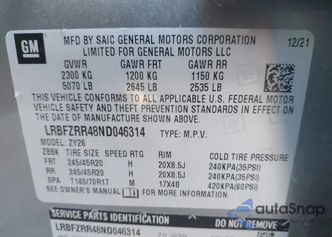 2022 Buick Envision Fwd Avenir from USA, damaged, VIN LRBFZRR48ND046314